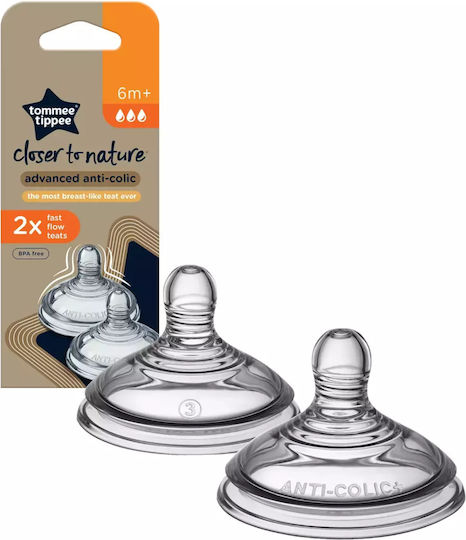 Tommee Tippee Closer To Nature Tetine din Silicon de Flux Rapid pentru 6+ luni 2buc