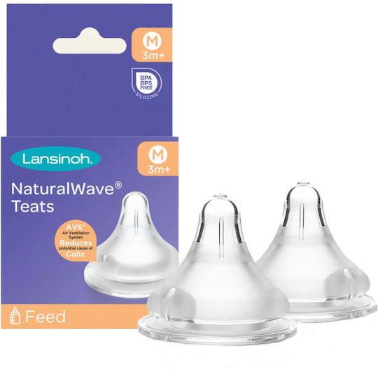 Lansinoh NaturalWaveTM Silicone Baby Bottle Teats Medium Flow for 3+ months 2pcs