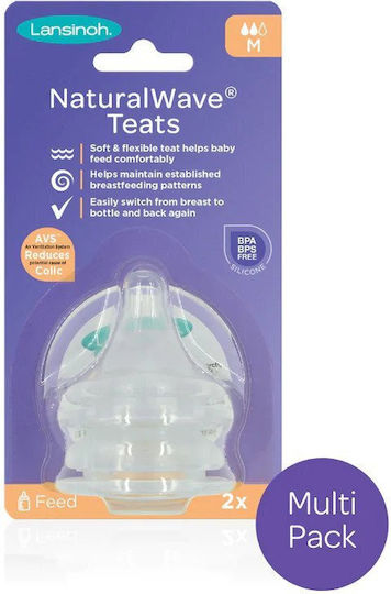 Lansinoh NaturalWaveTM Silicone Baby Bottle Teats Medium Flow for 3+ months 2pcs