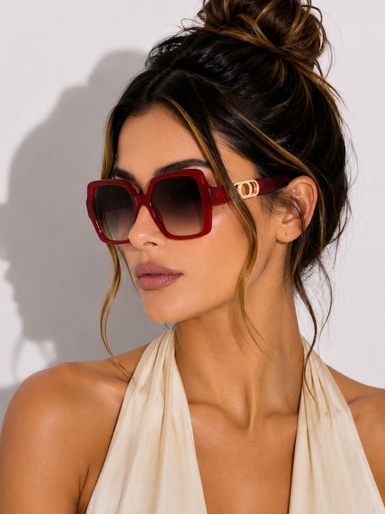 Trussardi Women's Sunglasses with Red Plastic Frame and Brown Gradient Lens