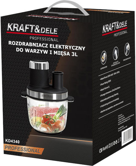 Kraft & Dele Mini Tocatoare Multi 1800W cu Recipient 3.8lt Negru