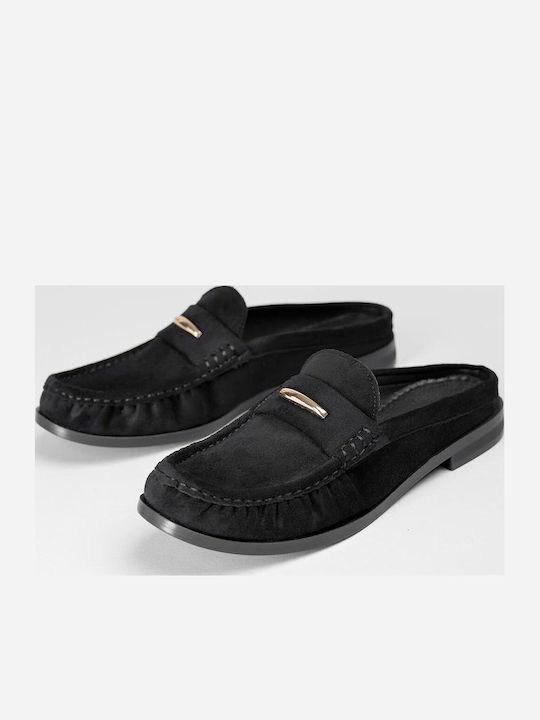 Flat Wildleder Damen Pantoletten in Schwarz Farbe