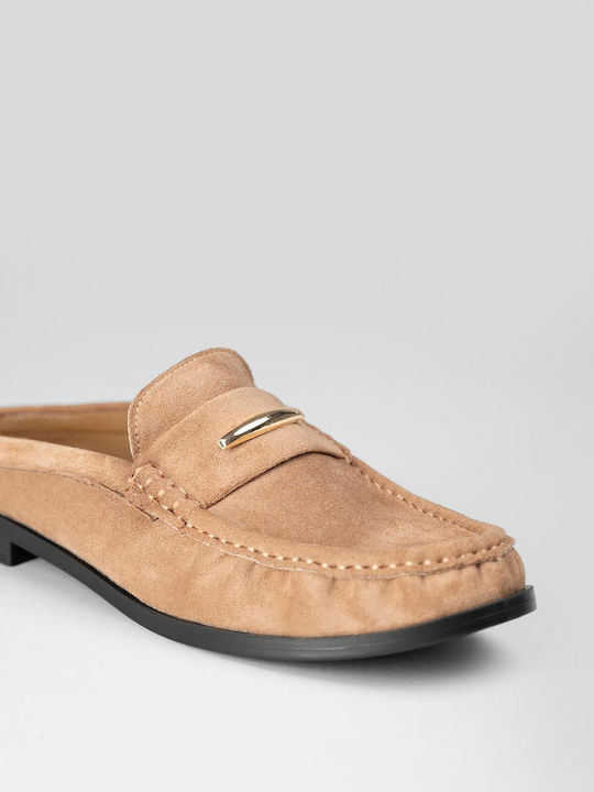 Flat Wildleder Damen Pantoletten in Braun Farbe