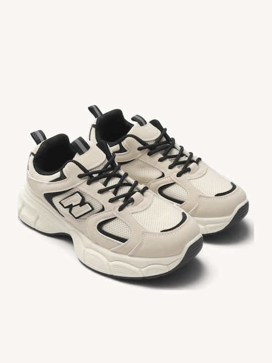 Beige Chunky Sneakers Mesh Mit Mehrlagigen Verzierungen