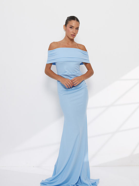 Sommer Maxi Abendkleid Trägerlos Satin Hellblau
