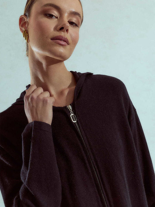Celestino Cardigan Pentru Femei Lung Cu Glugă Loose Fit Negru