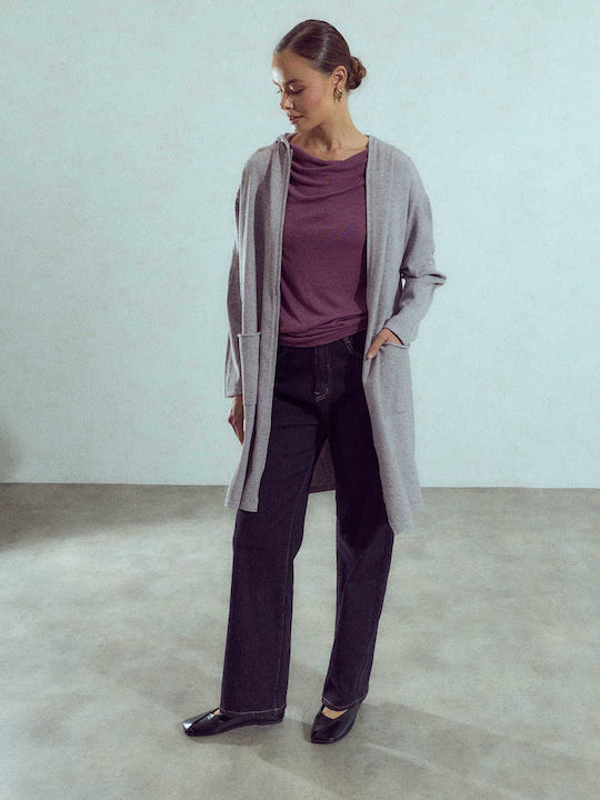 Celestino Women's Long Cardigan Hooded Loose Fit Gray