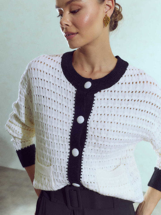 Celestino Gestrickte Damen Strickjacke Zweifarbige Creme