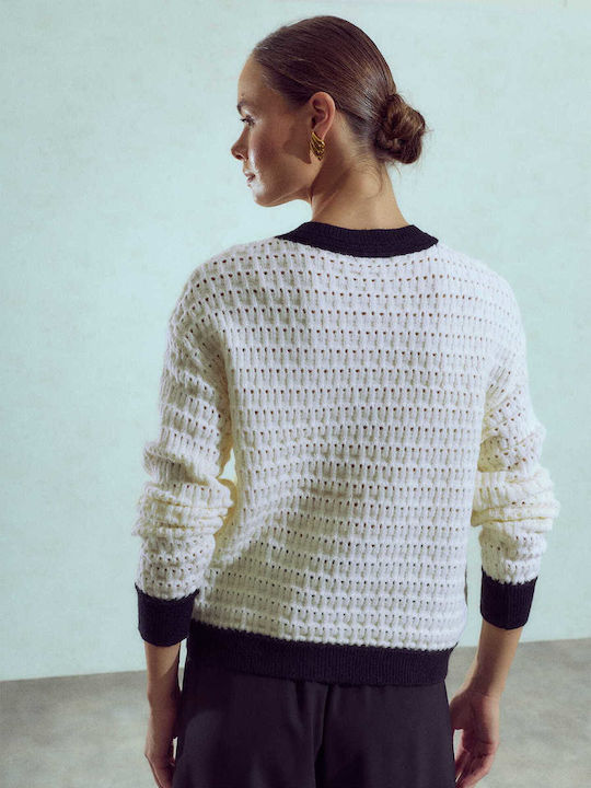 Celestino Gestrickte Damen Strickjacke Zweifarbige Creme