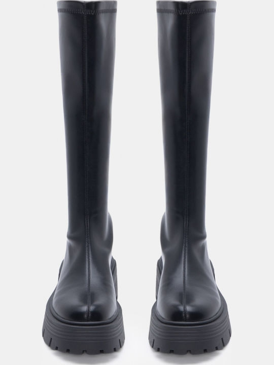 Wildleder Damenstiefel mit mittlerem Absatz Schwarz