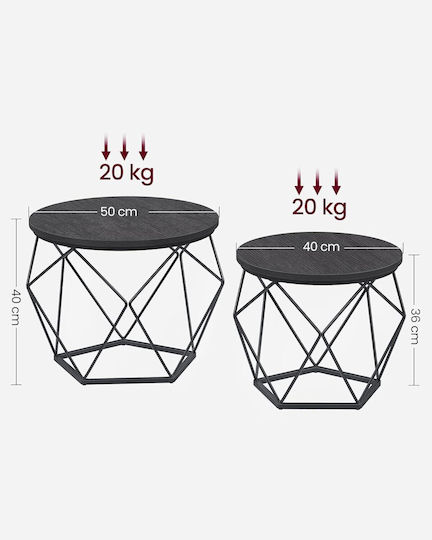 Masă laterală rotundă din lemn masiv Black 2 buc M50xL40xÎ40cm