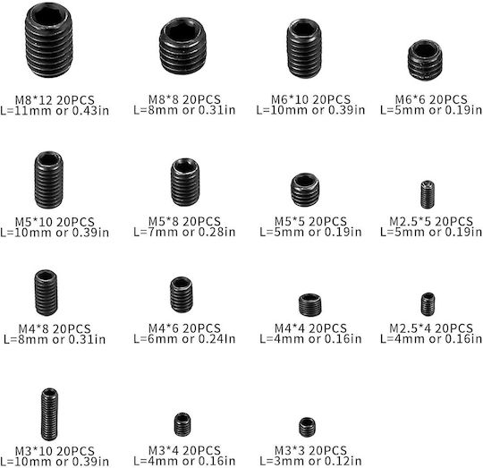 Şurub Fără Cap 300 Bucăţi Hex Socket