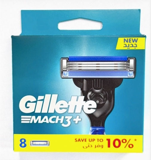 Gillette Mach3 Резервни глави с 3 остриета и лубрикантна лента за чувствителна кожа 8бр