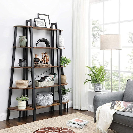 Bibliotecă de colț Rustic Maro și Negru 33x34x159cm