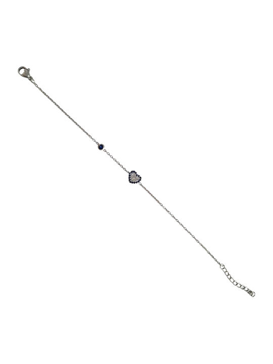 Kalliopi Silver Γυναικείο Βραχιόλι Αλυσίδα με σχέδιο Καρδιά από Ατσάλι με Ζιργκόν 20cm