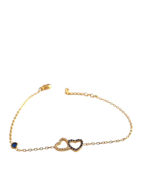 Kalliopi Silver Women's Chain Bracelet with Heart Design Gold Plated Steel with Zircon 22cm