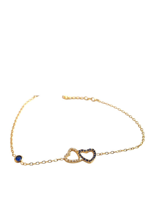 Kalliopi Silver Women's Chain Bracelet with Heart Design Gold Plated Steel with Zircon 22cm