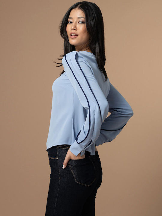 Bryana Bluza Damă Mânecă Lungă Drapată Albastră