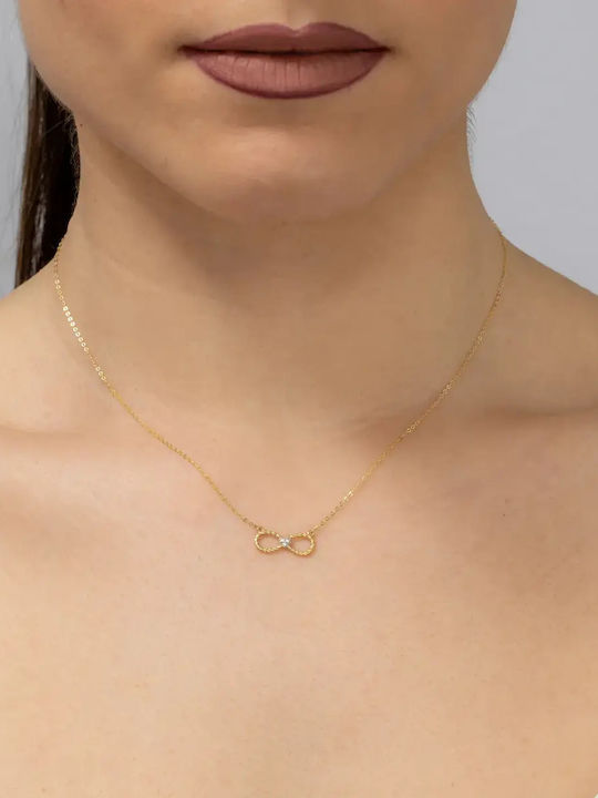 Infinity Necklace Made of 9 K Gold with Zircon