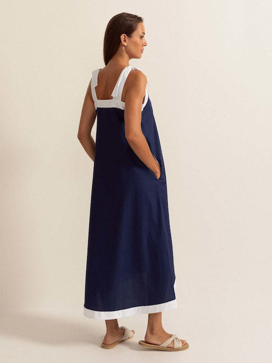 Rochie De Vară De Seară Rochie-Cămașă Din Satin Albastru Marin
