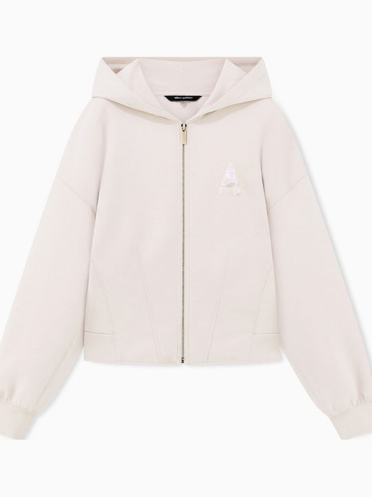 Long Women's Sweatshirt Cardigan Hooded Beige
