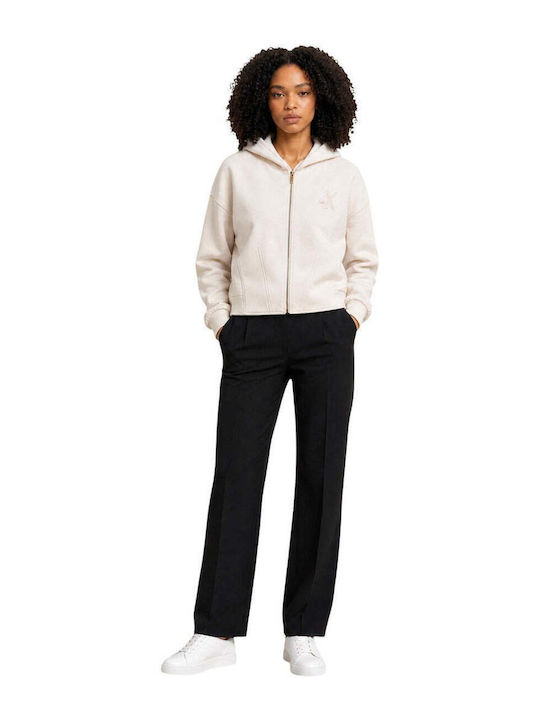 Long Women's Sweatshirt Cardigan Hooded Beige