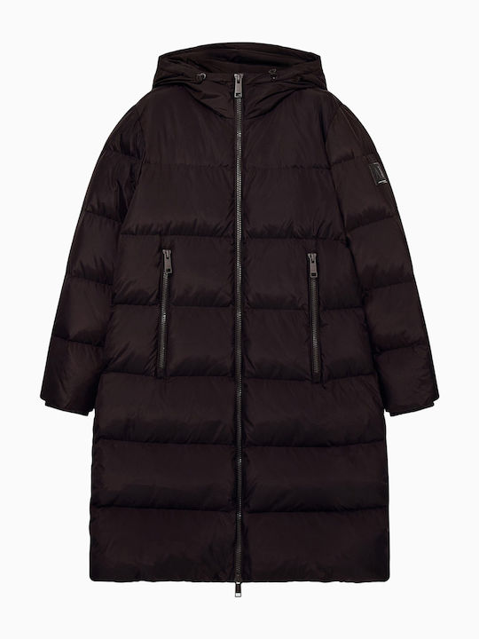 Дълго Дамско Puffer Якето За Зима Кафяво