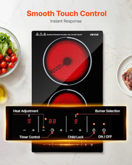 Domino Ceramic Autonomous Cooktop with Lock Mode 30x52cm