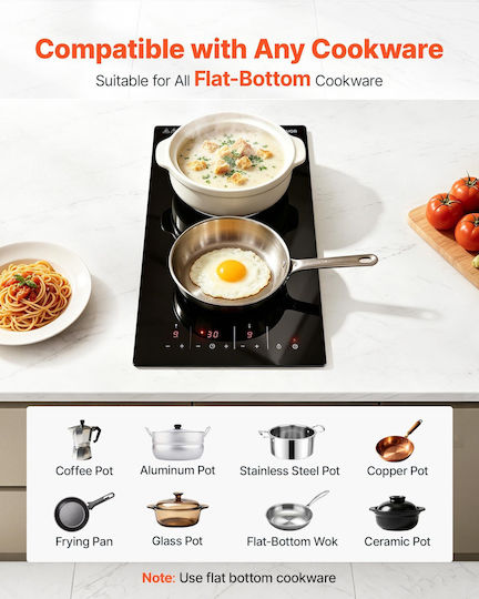 Domino Ceramic Autonomous Cooktop with Lock Mode 30x52cm