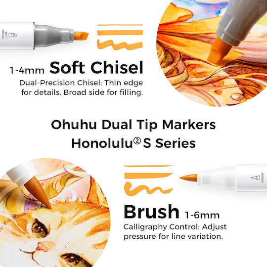 Ohuhu Honolulu² S Culori Vibrante Markere de Desen Alcool 4mm Profesionale Set 48 Culori