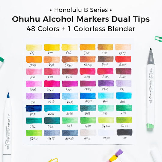 Ohuhu Honolulu² B Culori Vibrante Markere de Pictură cu Alcool Subțiri Set 48 Culori