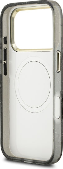 Guess Iml Glitter Flowers Triangle Magsafe Калъф за iPhone 18 Pro 17 Pro Черен