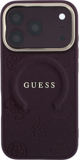 Case Guess Saffiano Peony & Ring Magsafe iPhone 18 Pro 17 Pro Бордо