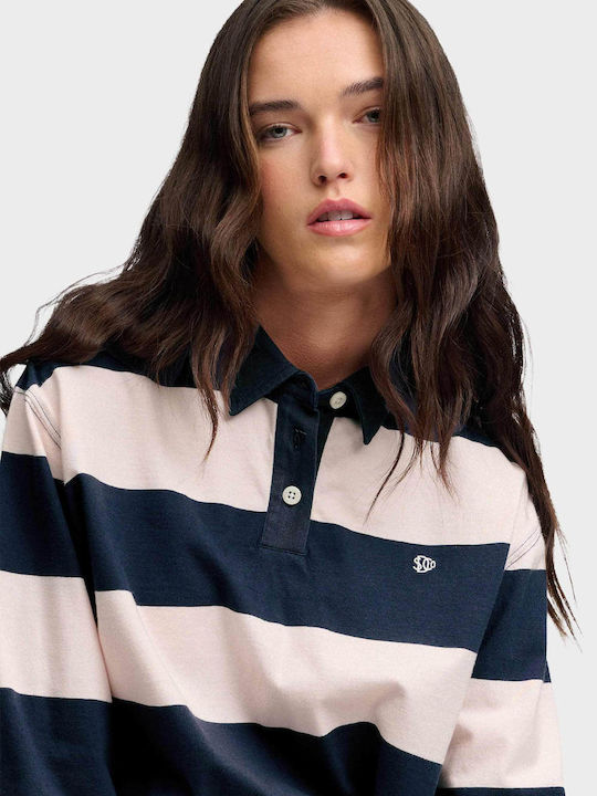 Essential Damen Sportliches Langärmeliges Crop-Top Marineblau