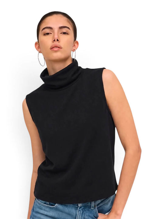 Women's Cotton Long Sleeve Turtleneck Black Blouse