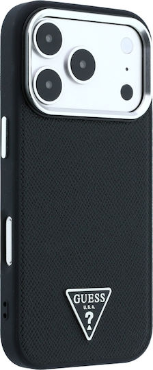 Калъф Guess Grained Triangle Logo Magsafe iPhone 18 Pro 17 Pro Черен