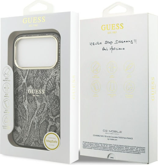Guess Python Pattern Magsafe Калъф за iPhone 18 Pro 17 Pro Черен