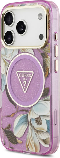 Guess Iml Glitter Flowers Triangle Magsafe Case Iphone 18 Pro 17 Pro Purple