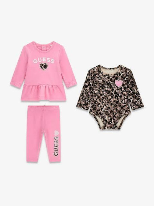 Guess Set Bodysuit with Pants Pink-Leopard 3 Pieces Guess Set Bodysuit with Pants Pink-Leopard 3 Pieces