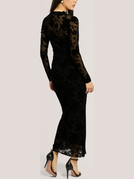 Ted Baker Rochie Midi de Seara Catifea cu Plasă Black