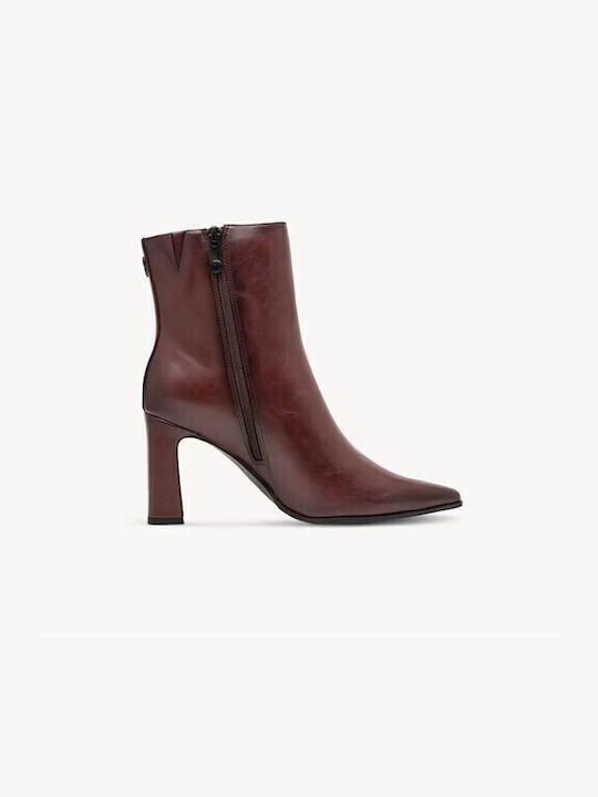 Leather Women's Ankle Boots with Heel Burgundy