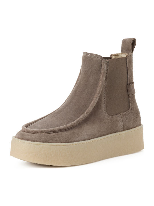 Suede Damen Chelsea-Stiefel Braun