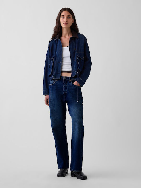 Crop Γυναικείο Τζιν Μπουφάν Dark Wash