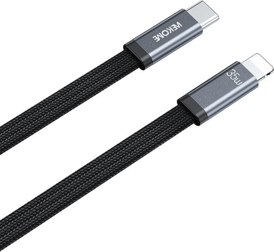 WK Flach / Geflochtenes USB-C zu Lightning Kabel 35W Schwarz 1,2m 115054