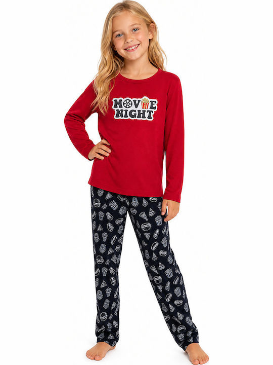 Comfort Kinder-Nachtwäsche Baumwoll-Pyjama Rot Movie Night