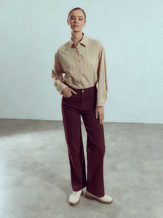 Celestino Damen Jeans Hosen Baumwolle Lose Passform Burgundisch