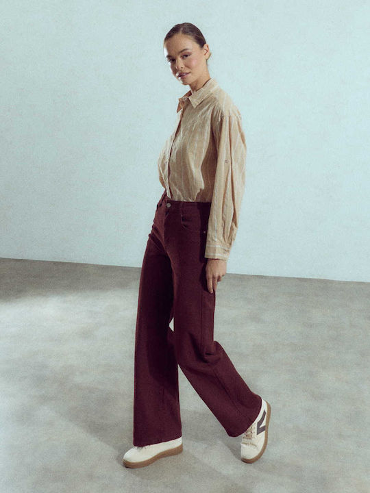 Celestino Damen Jeans Hosen Baumwolle Lose Passform Burgundisch