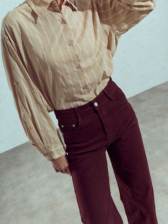 Celestino Damen Jeans Hosen Baumwolle Lose Passform Burgundisch