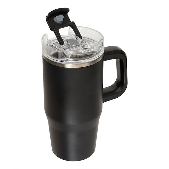 5Five Thermos Stainless Steel Bottle 600ml Black with Handle and Straw