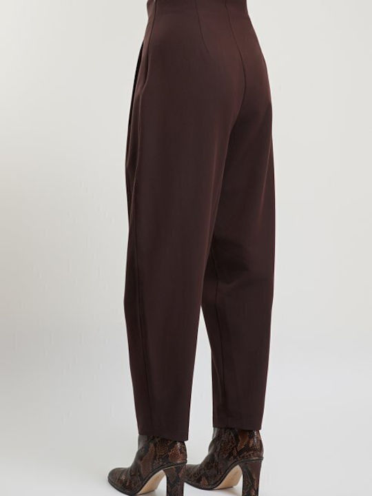 Women's High Rise Fabric Trousers in Slim Fit Black